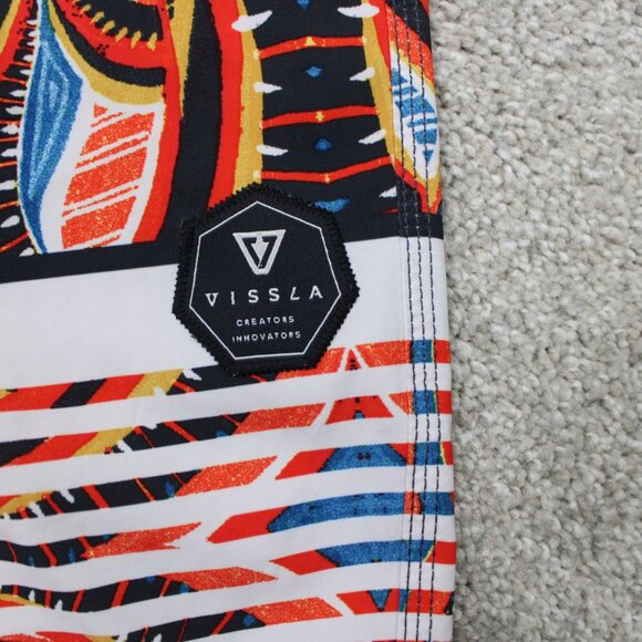 Vissla Dredges Boardshorts Mens 28 Orange & Blue Swim Trunks Drawstring Stretch - Picture 4 of 14